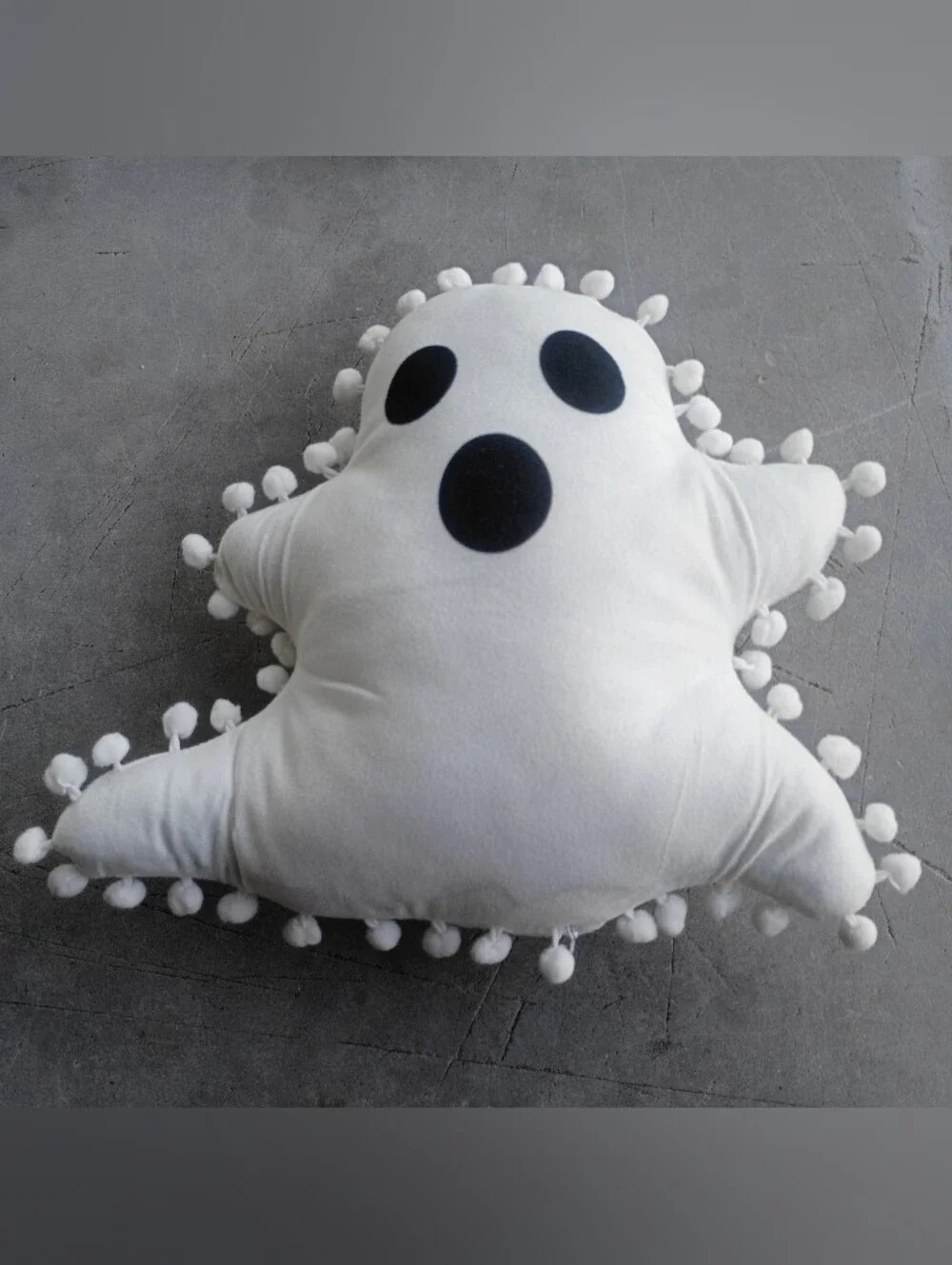 Ghost Pom-Pom Throw Pillow - White with Black Face